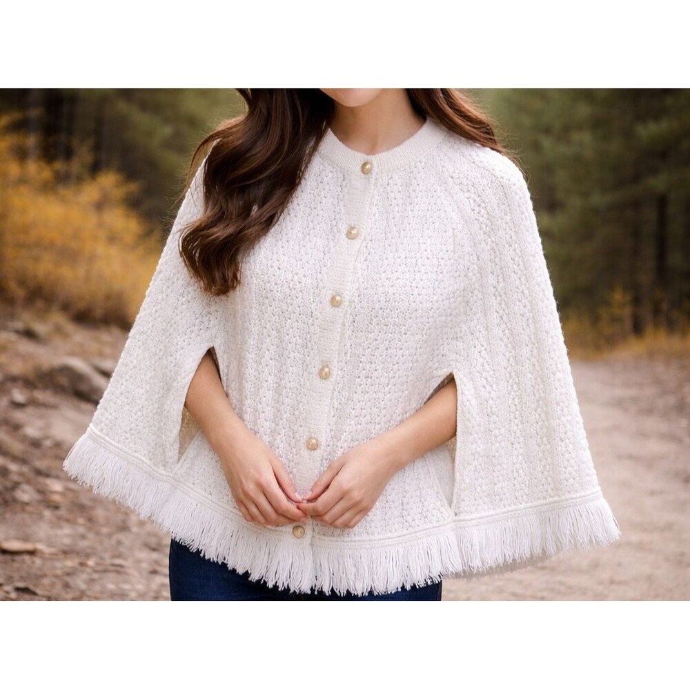 Women's Sweater Knit Shawl Shrug Poncho White ( maybe a Medium or Large )